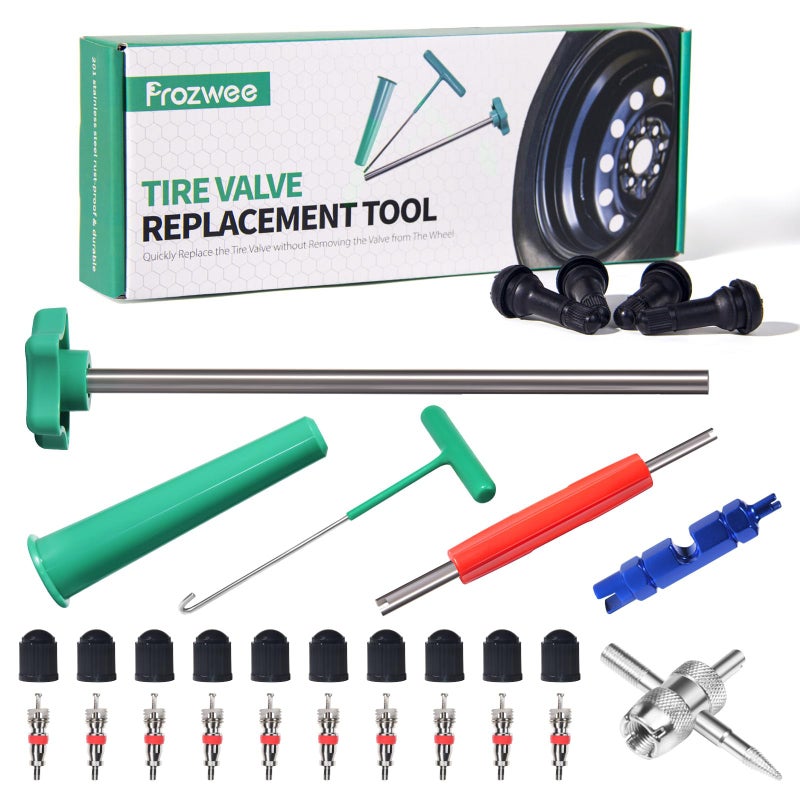 Prozwee Tire Valve Stem Core Quickly Replacement Tool Kit with Stem Removal Tool Set Perfect Tool for Replacing Leaky Valves in Cars Trucks Motorcycles  etc.with 4PCS TR413 Valve Stems - Image 1